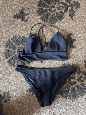 H&M navy blue Textured Triangle Bikini Set